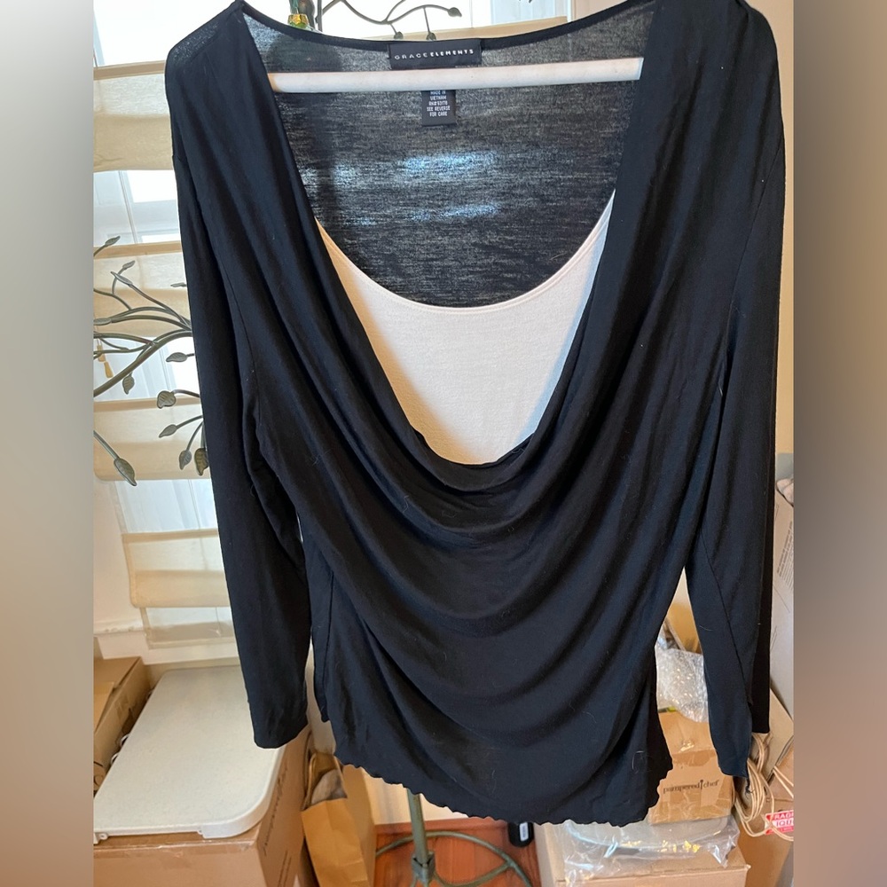 Grace Elements Black Drape Neck Long Sleeve Top